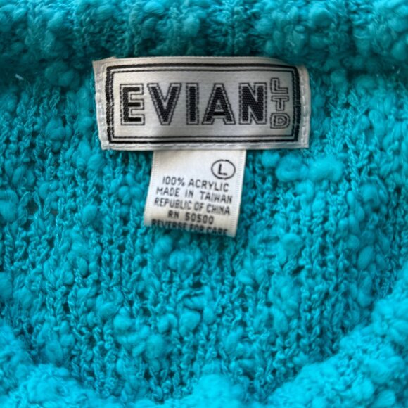 Evian Ltd Vintage Button-Up Textured Knit Sweater Turquoise Blue Size L 1980s - Picture 7 of 7